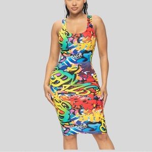 Colorful Graffiti Print Bodycon Dress